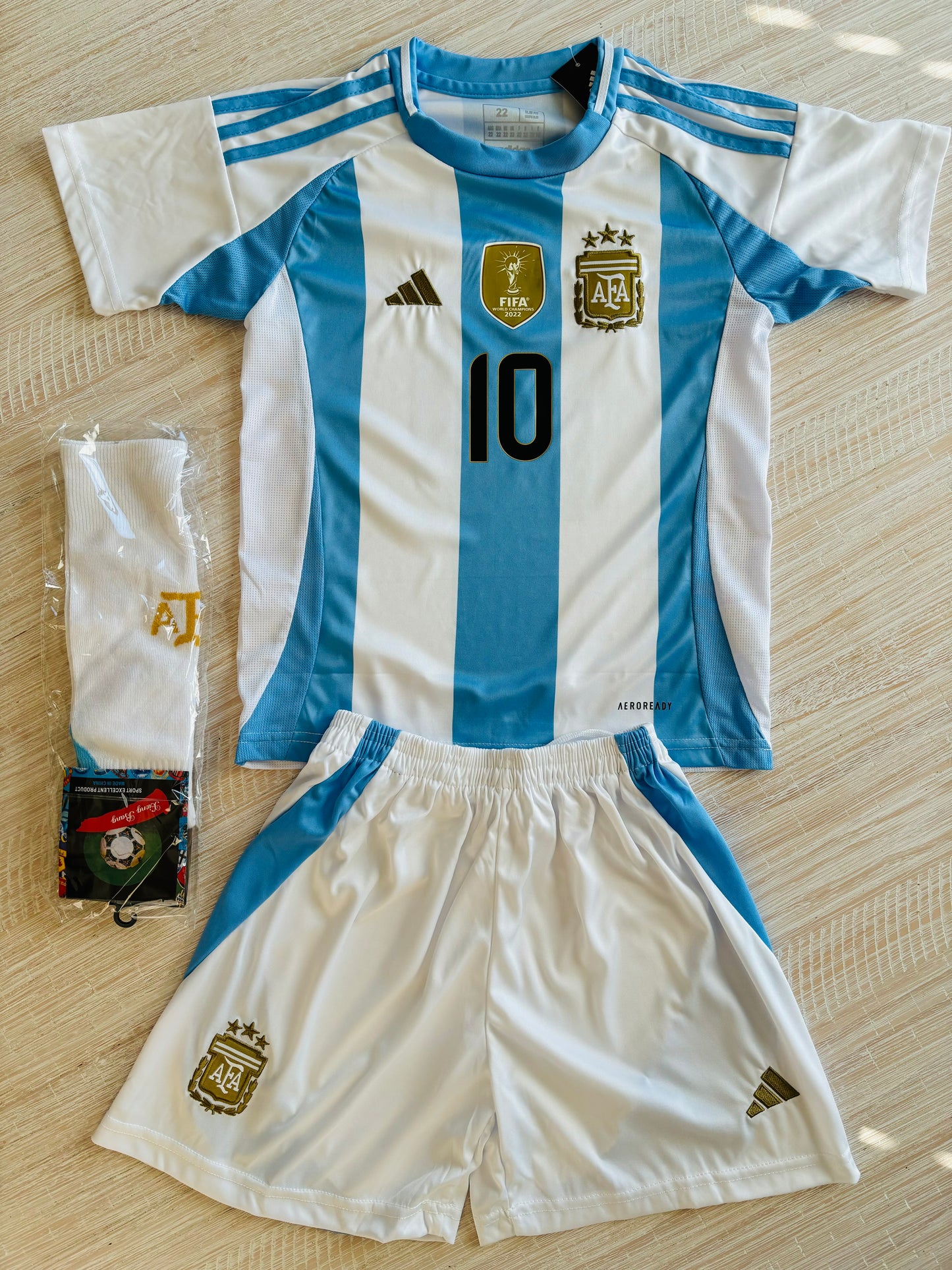 Messi #10 Argentina Kids Jersey - 3 Stars Messi Argentina Champion
